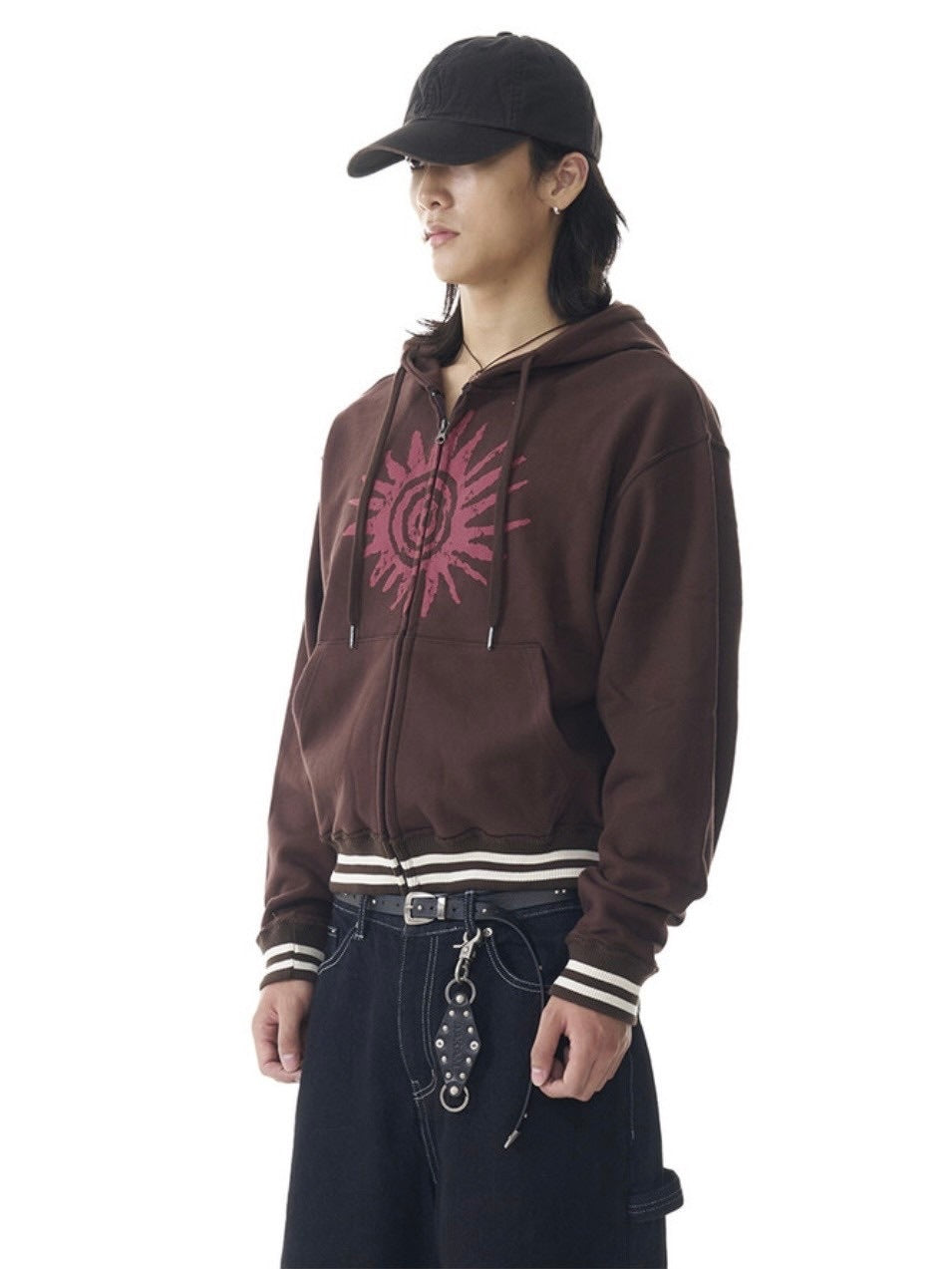 【AAKAM】Cracked Sun Zip-Up Hoodie