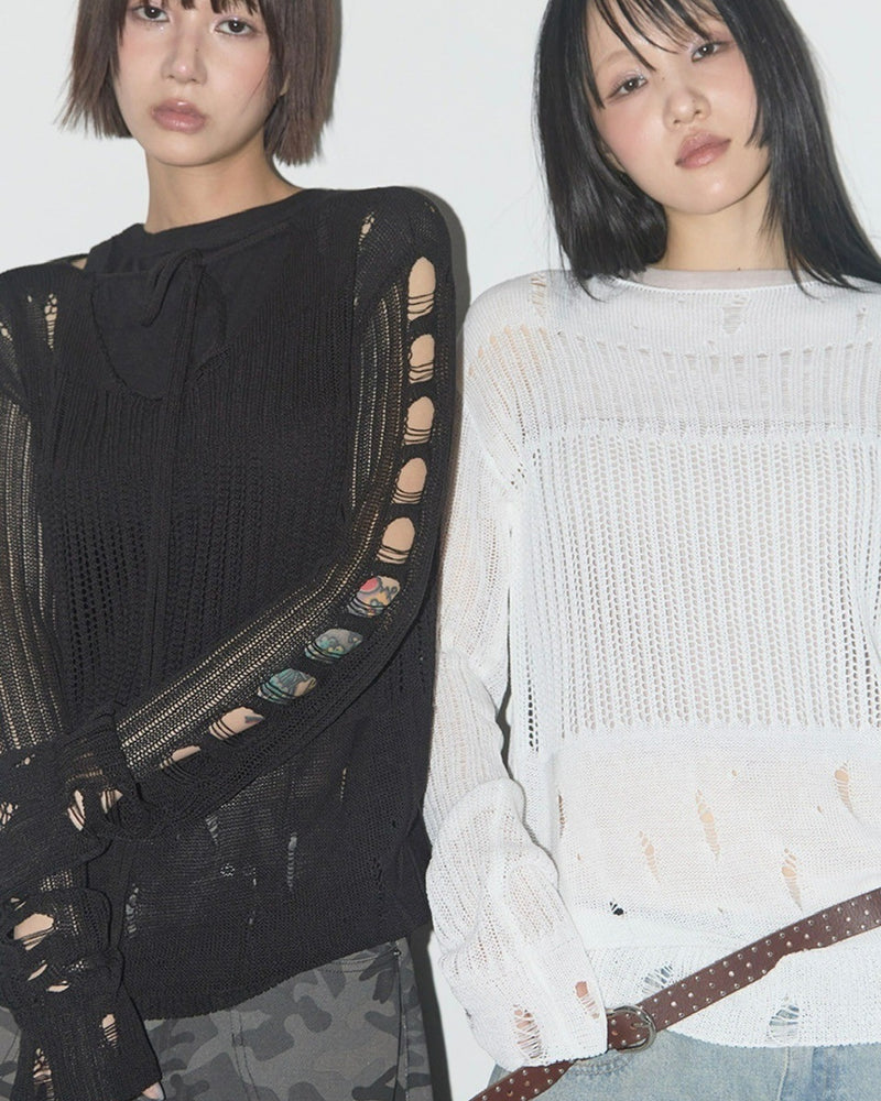 【FANCY CLUB】2-WAY DAMAGE KNIT LONG SLEEVE / 【ファンシークラブ】ダメージルーズニット