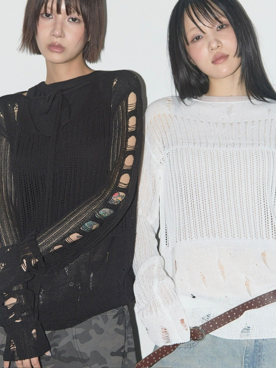 【FANCY CLUB】2-WAY DAMAGE KNIT LONG SLEEVE / 【ファンシークラブ】ダメージルーズニット