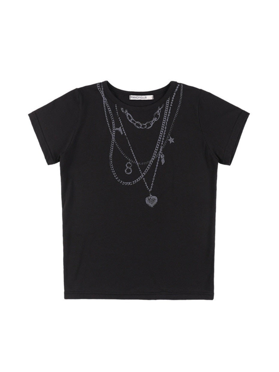 【FANCY CLUB】DUAL CHARM NECKLACE TEE / 【ファンシークラブ】チャームネックレスプリント半袖Tシャツ