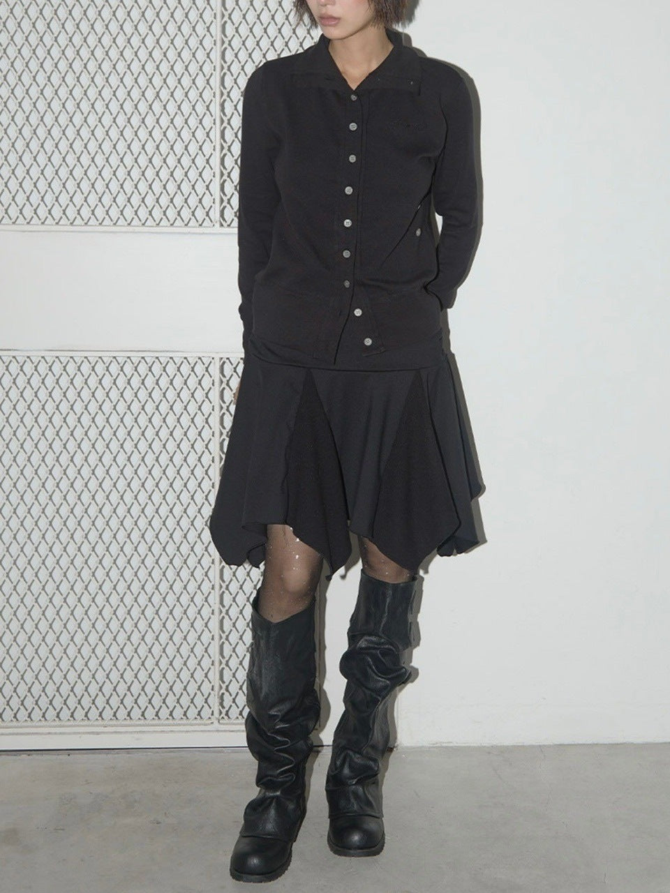 【FANCY CLUB】UNBALANCE SKIRT LAYERED PINTUCK PANTS