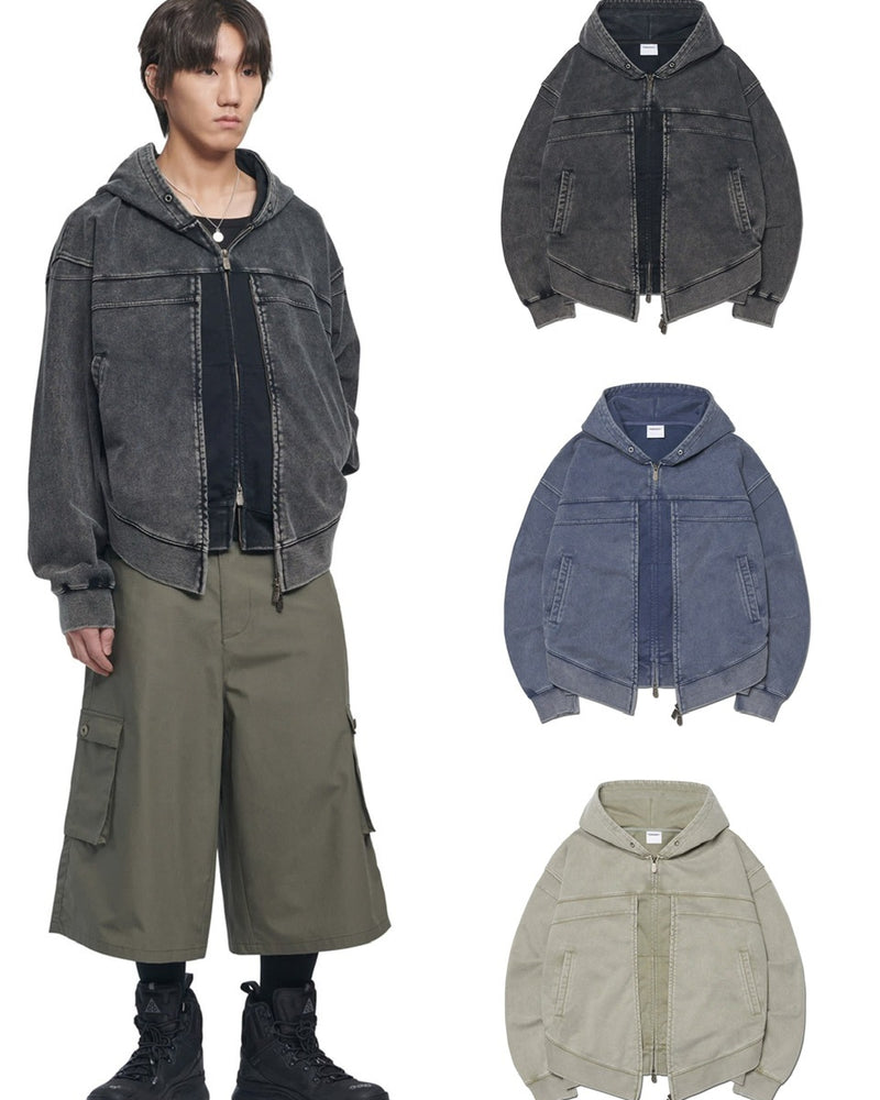 【NOMANUAL】VINTAGE LAYER HOODED ZIP-UP / 【ノーマニュアル】ビンテージレイヤードジップアップパーカー