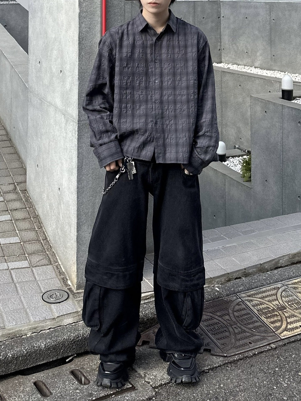 大阪店WEB限定【Chikashitsu +】cropped check shirt (2color