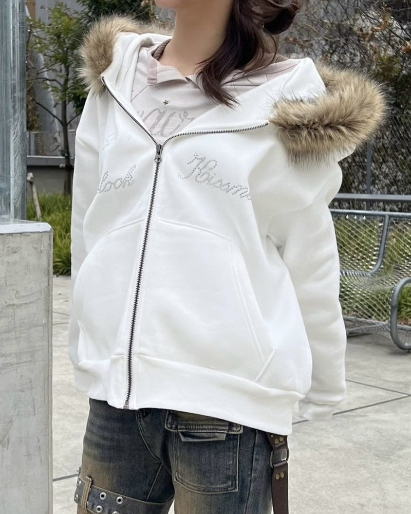 【Never mind the XU】fur zip up hoodie (2color)