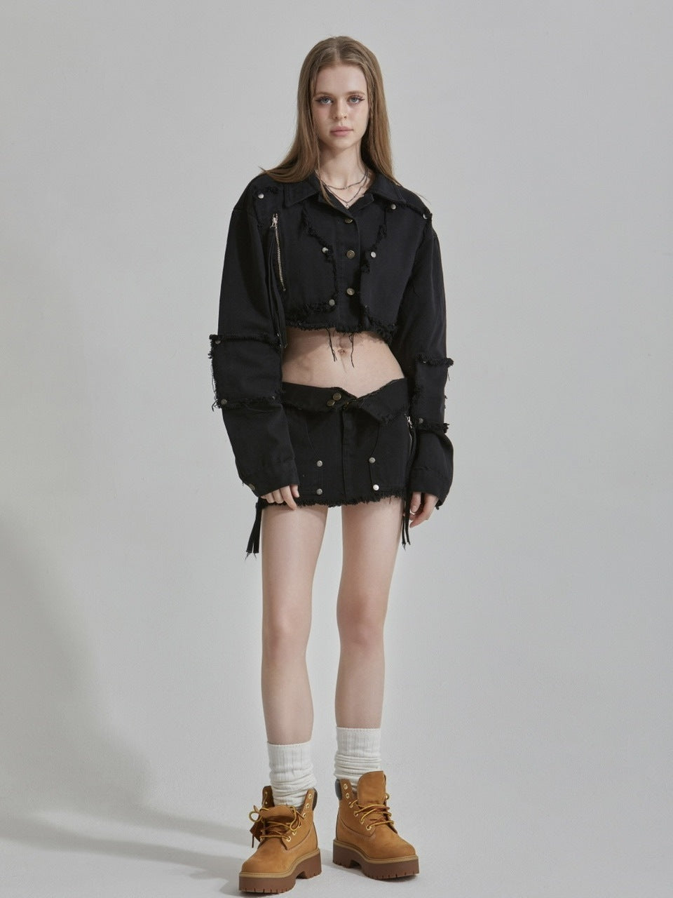 【GATELESS】FRINGE CROPPED DENIM JACKET