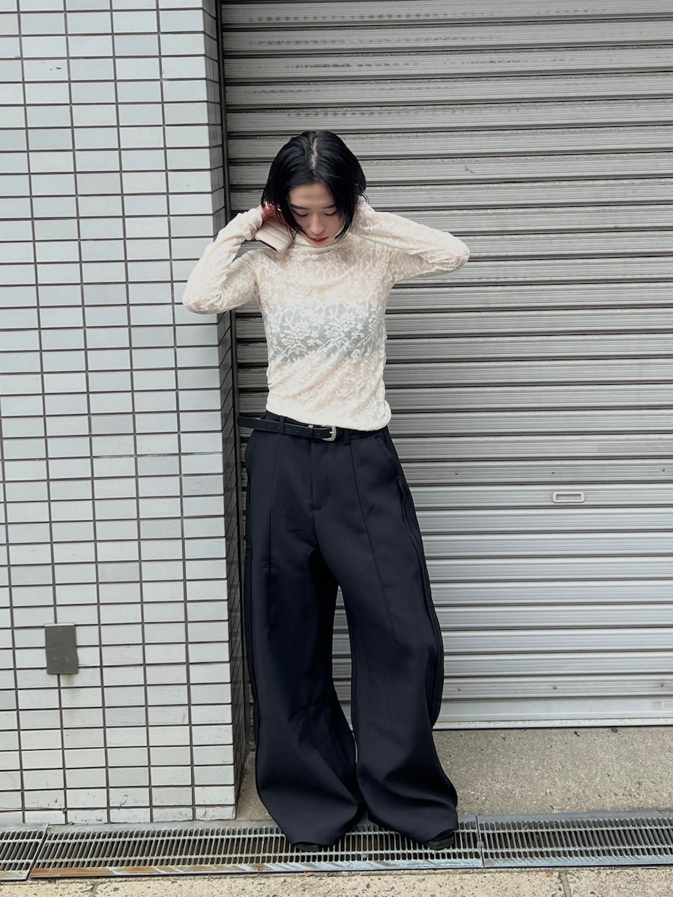 受注制【Chikashitsu +】side design wide slacks (2color)