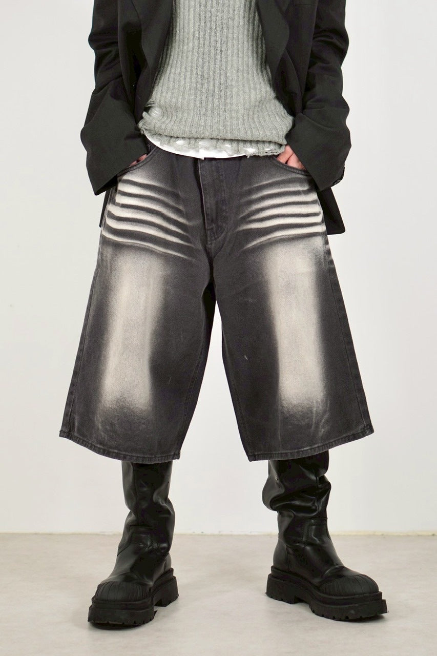 受注制【Chikashitsu +】8-length bermuda denim pants (2color) / 【チカシツプラス】8分丈バミューダハーフデニムパンツ