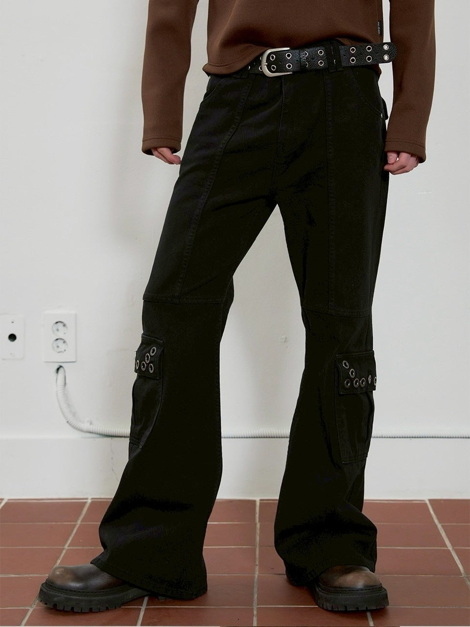 【ESC STUDIO】eyelet denim bootcut pants / 【イーエスシースタジオ】アイレットブーツカットデニムパンツ