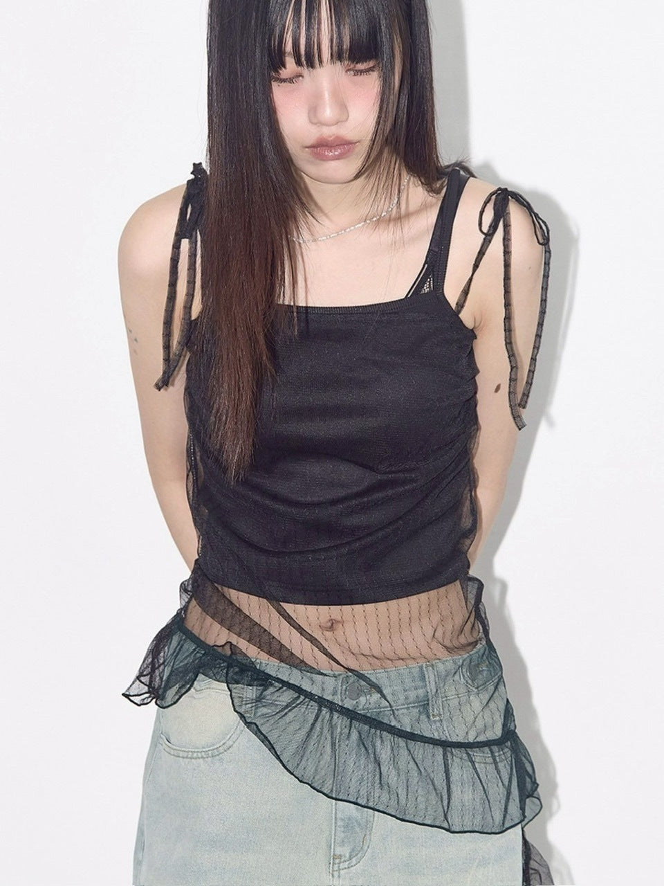 【FANCY CLUB】LACE SHIRRING LAYERED DRESS