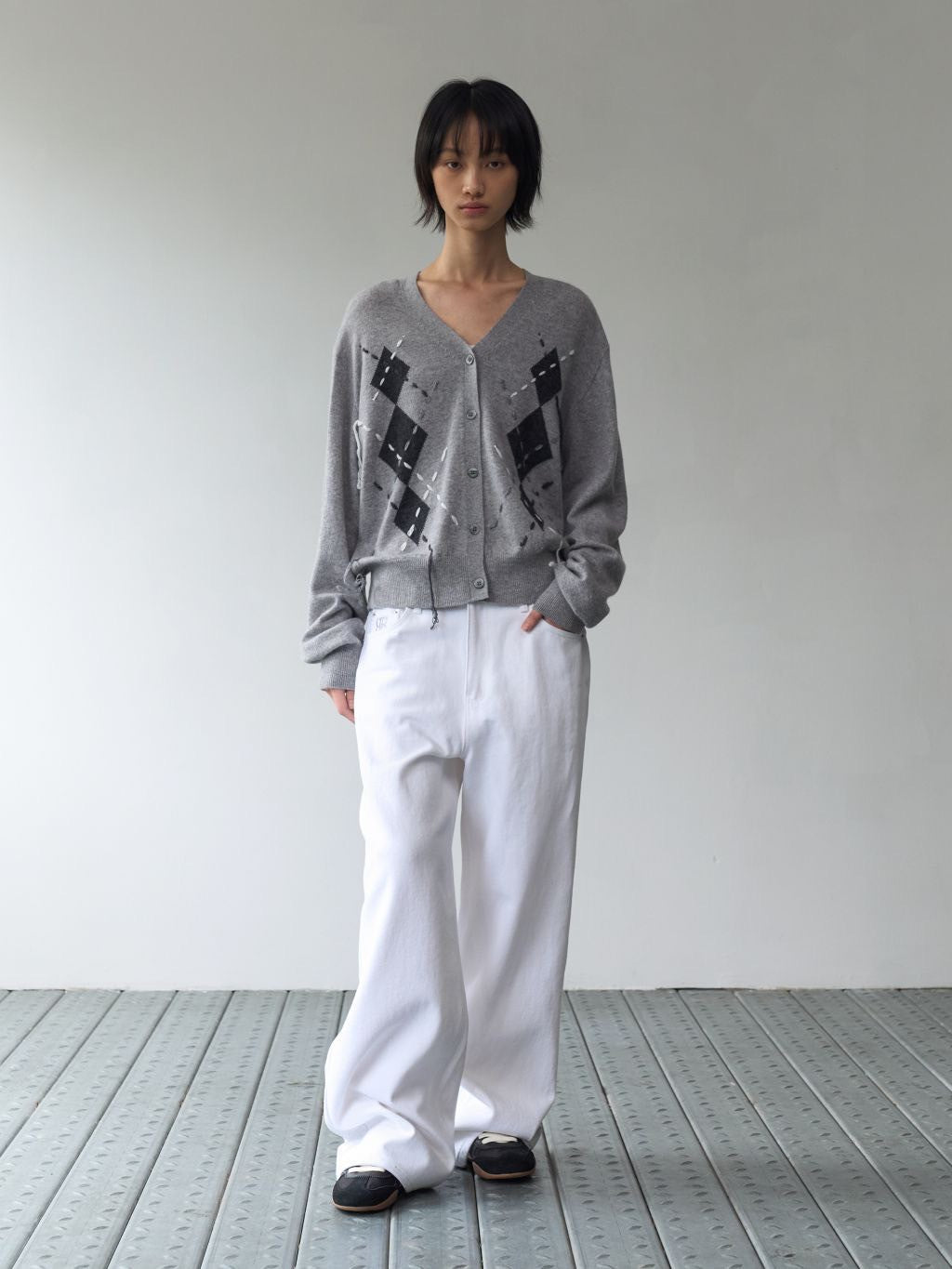 【ROCK CAKE】Argyle Stitch Knit Cardigan