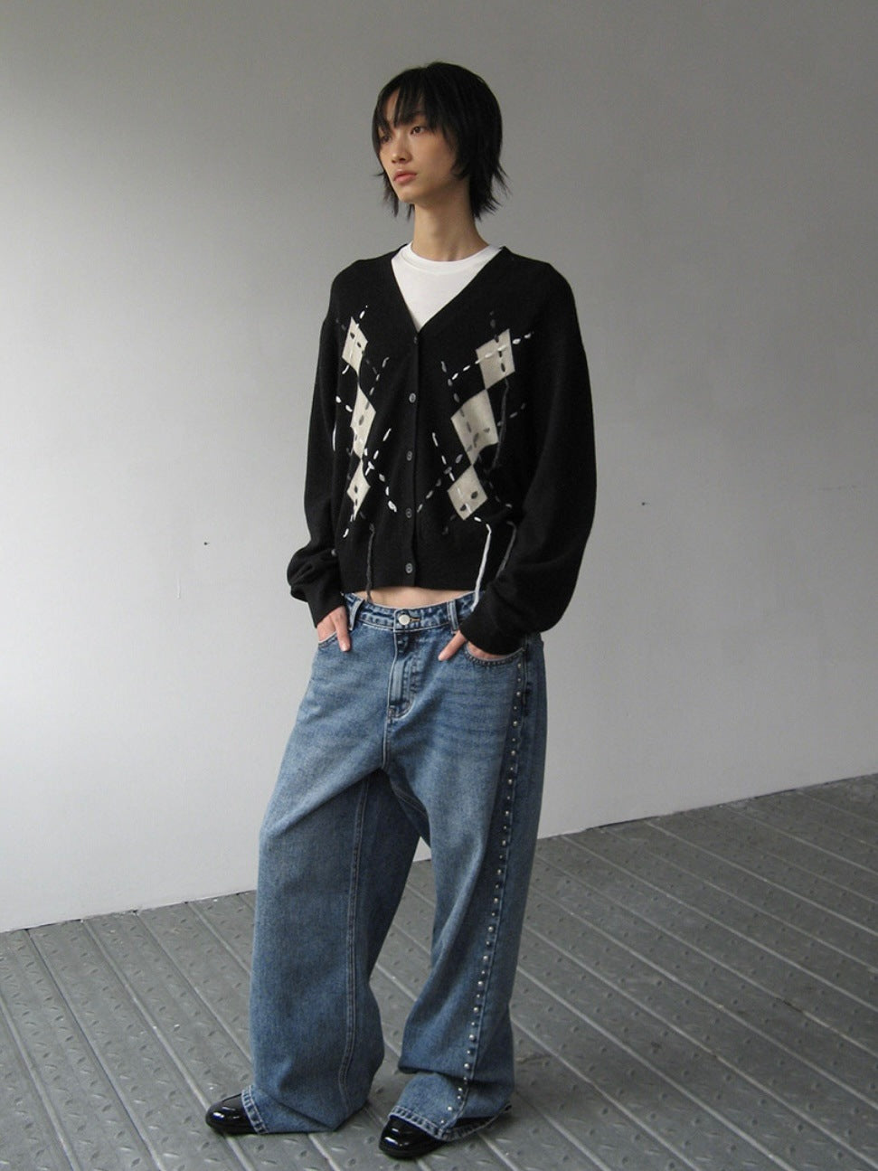【ROCK CAKE】Studded Line Point Jeans