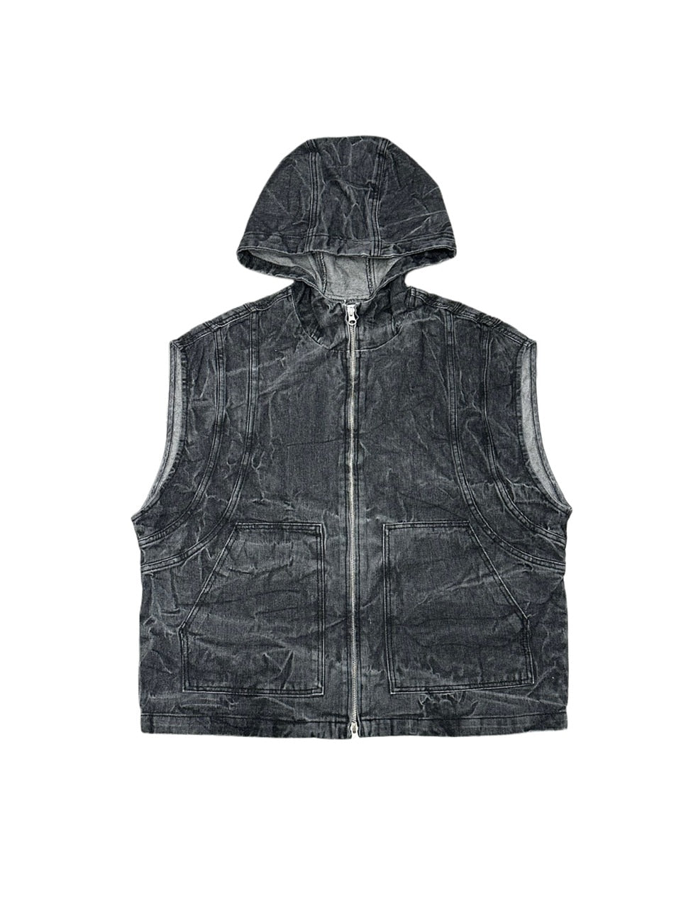 受注制【Never mind the XU】denim hood vest