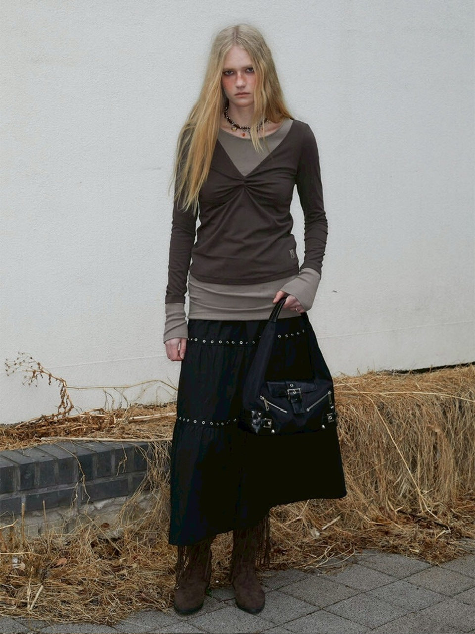 【NOT KNOWING】Back Strap Layered Top / 【ノットノーイング】バックストラップレイヤード長袖Tシャツ