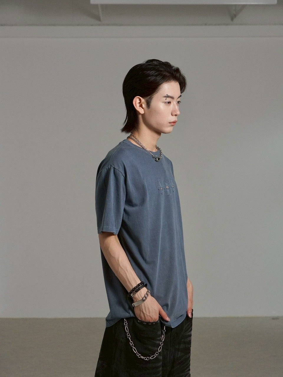 受注制【Chikashitsu +】pigment cross point t-shirt (2color) / 【チカシツプラス】ピグメントクロスポイント半袖Tシャツ