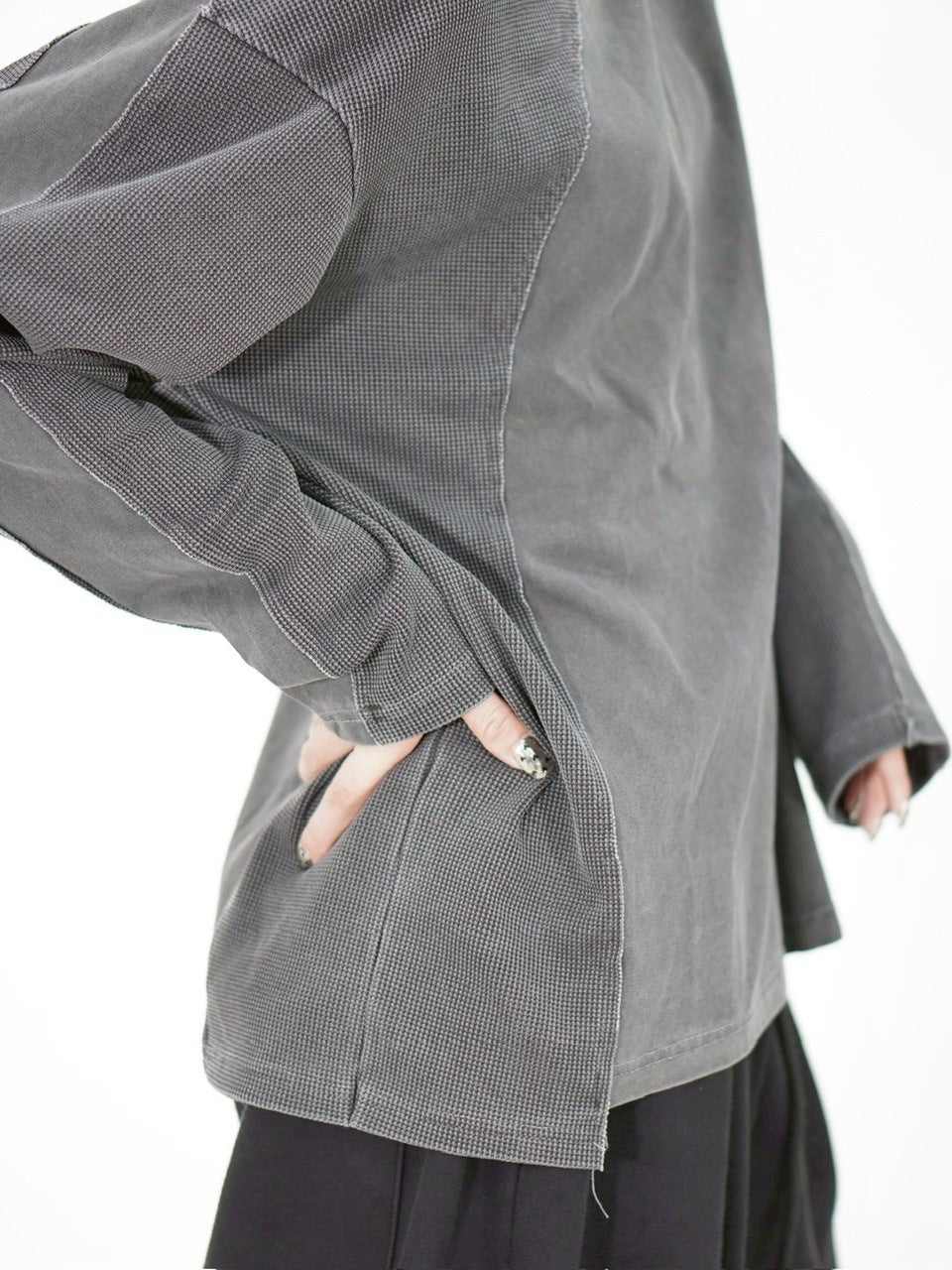 受注制【Chikashitsu +】switching waffle long sleeve (3color)