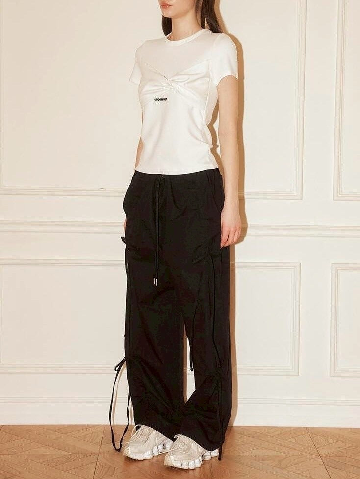 【ODDONEOUT】TWIST DRAPE STRING TOP / 【オッドワンアウト】ツイストドレープストリング半袖Tシャツ