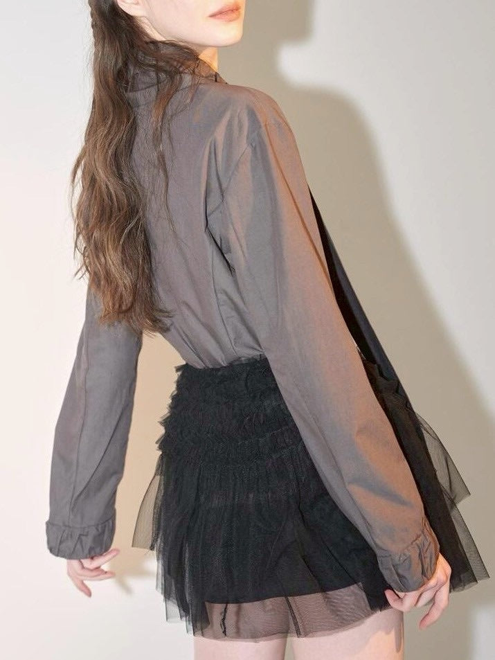 【ODDONEOUT】TUCKING MASH SKIRT / 【オッドワンアウト】タッキングメッシュフリルレーススカート