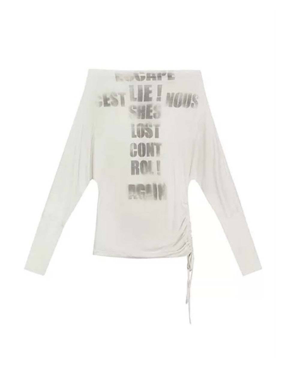 【Cest Nous】Doodle-printed batwing sleeve top / 【セヌー】オフショルダープリント長袖トップス