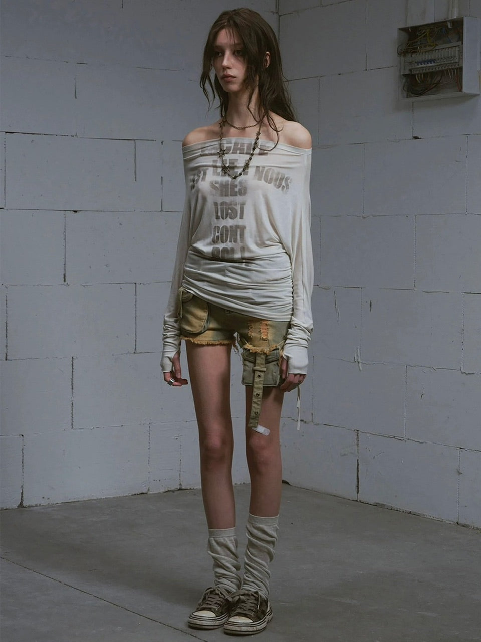 【Cest Nous】Blue-green faded denim shorts / 【セヌー】ウォッシングデニムショートパンツ