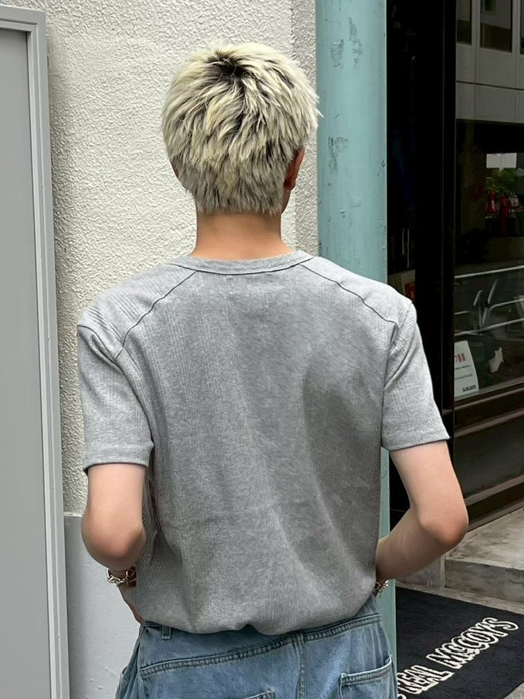 【Chikashitsu +】henry neck half sleeve tee (3color) / 【チカシツプラス】ヘンリーネック半袖Tシャツ