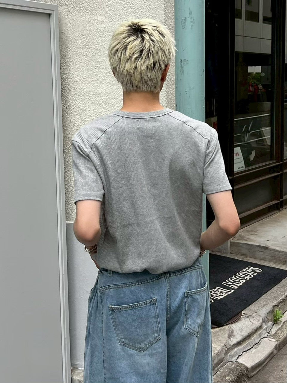 【Chikashitsu +】henry neck half sleeve tee (3color) / 【チカシツプラス】ヘンリーネック半袖Tシャツ