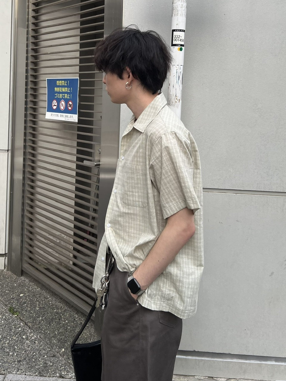 東京店WEB限定受注制【Chikashitsu +】Open collar check shirt (2color)