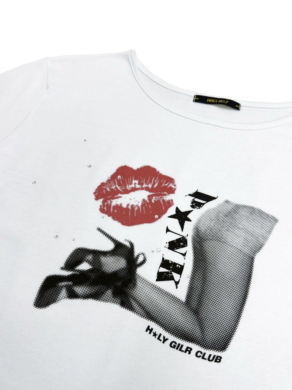 【HOLY NUMBER 7】OFF-SHOULDER PUNK GRAPHICS SHORT-SLEEVED T-SHIRT / 【ホーリーナンバーセブン】オフショルダープリント半袖Tシャツ