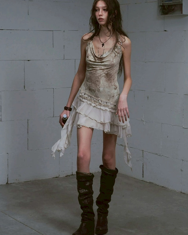 【Cest Nous】Tie-dye ruffled camisole dress / 【セヌー】タイダイラッフルキャミワンピース