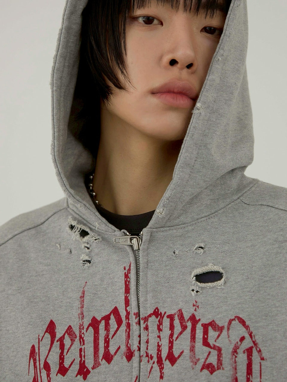 【ANOTHERYOUTH】damaged crop zip-up hoodie