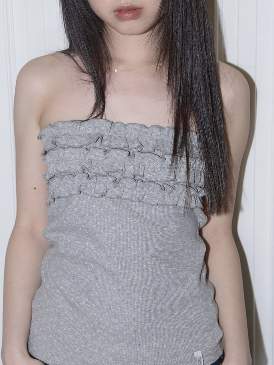 【FANCY CLUB】FLOWER FRILL TUBE TOP / 【ファンシークラブ】フラワーフリルチューブトップ