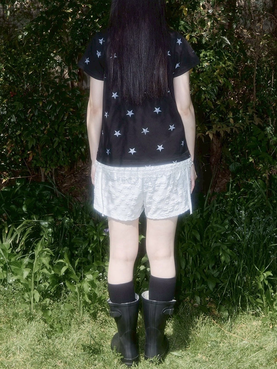 【FANCY CLUB】Lace Star Layered Tee / 【ファンシークラブ】レーススターレイヤード半袖Tシャツ