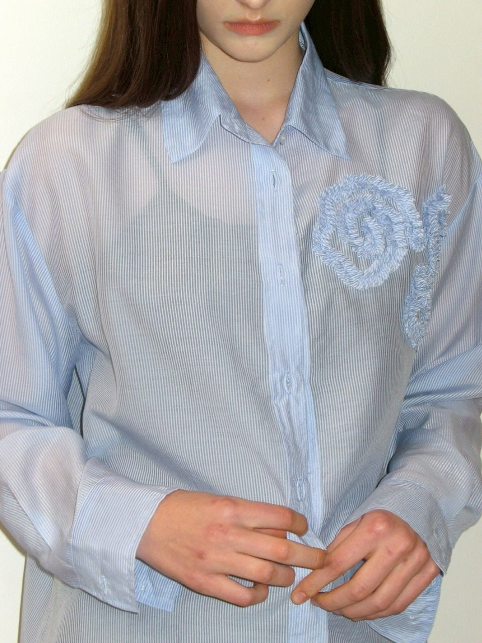 【CRANK】FLOWER STRIPED SHEER SHIRT / 【クランク】フラワーストライプボーダーシアー長袖シャツ