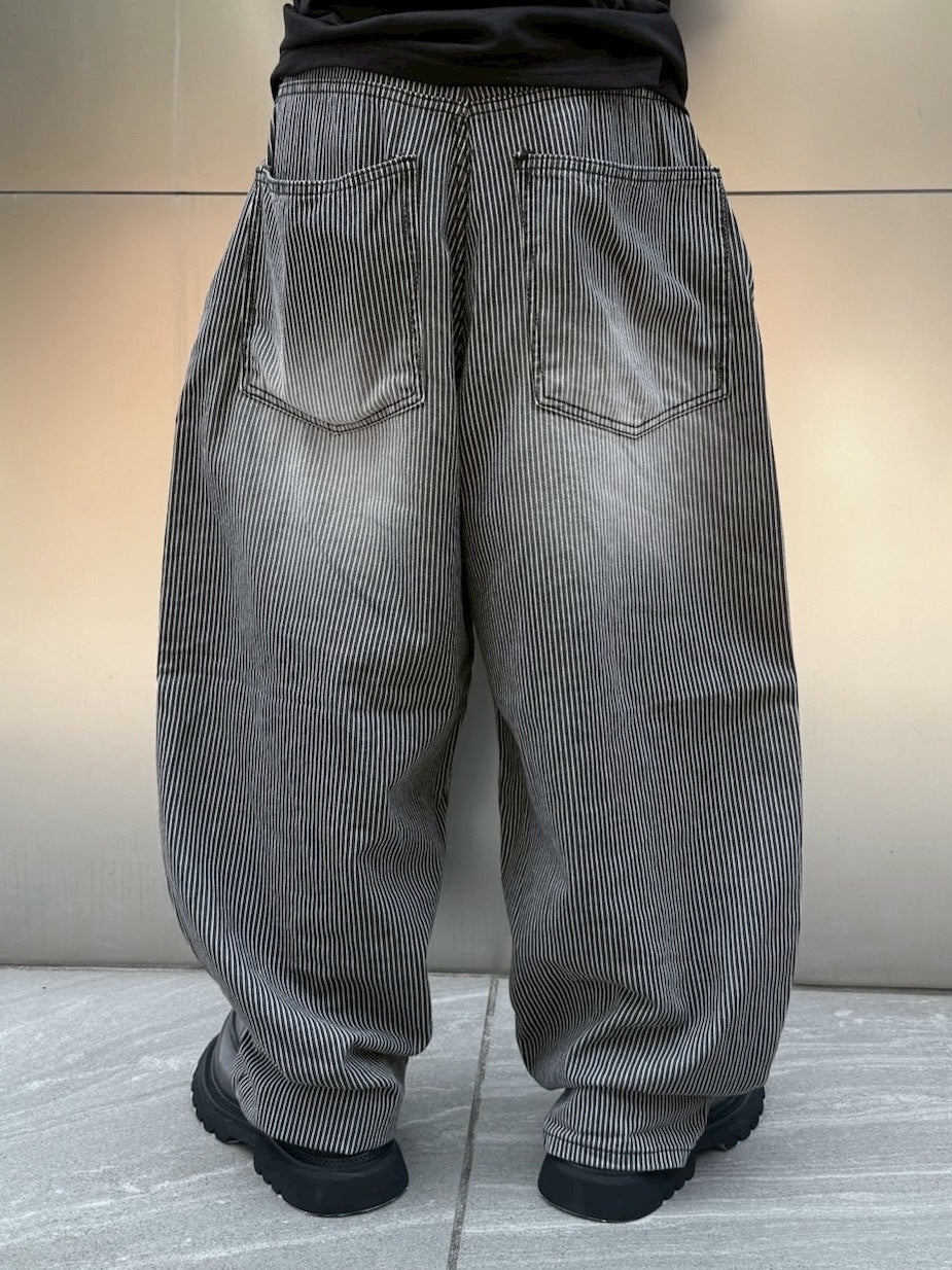 受注制【nmtc +】stripe wash wide denim pants (2color) / 【エヌエムティーシープラス】ストライプボーダーウォッシュワイドデニムパンツ