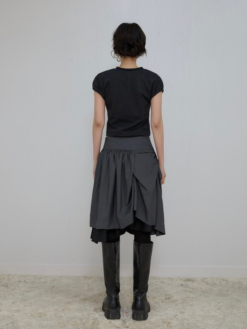 【FLAREUP】Asymmetrical Draped Midi Skirt