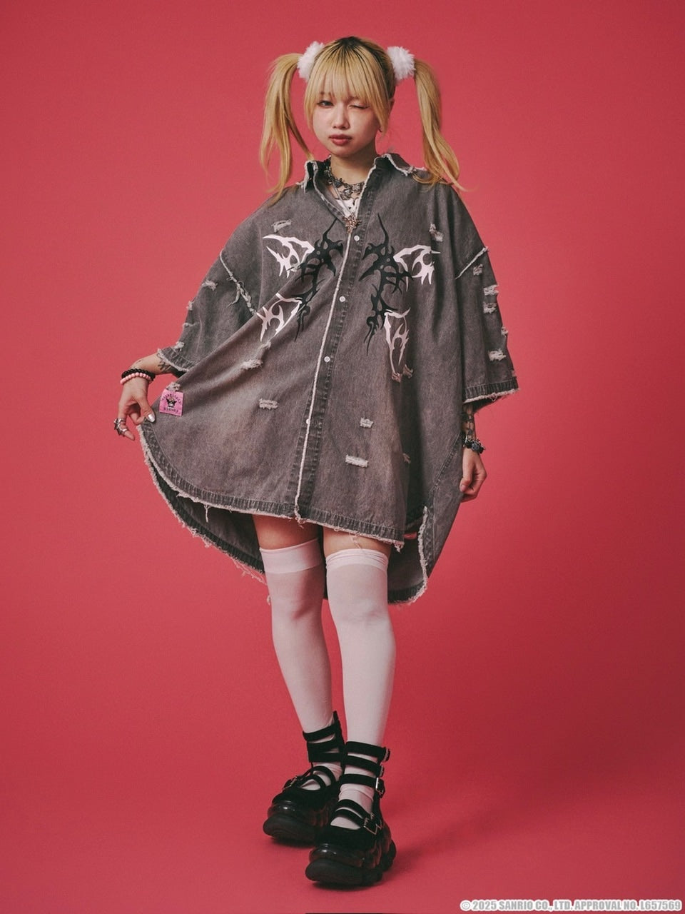 【GALFY×KUROMI】イルガルフィーボロボロデニム半袖BIGシャツ