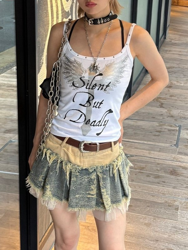 【Cest Nous】Belted Denim Pleated Skirt