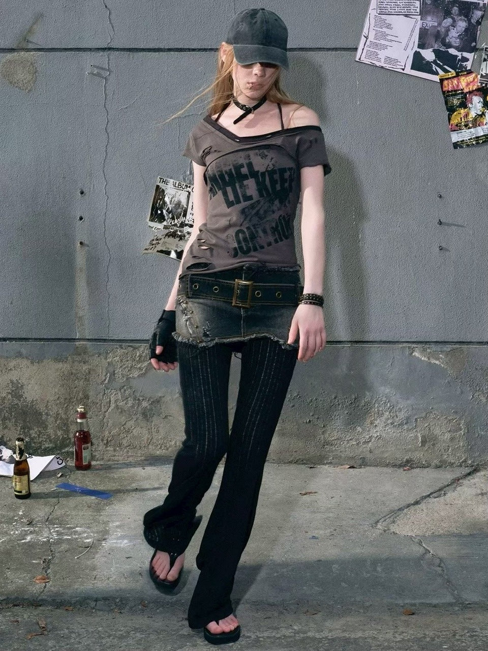 【Cest Nous】Distressed Lace-up Top