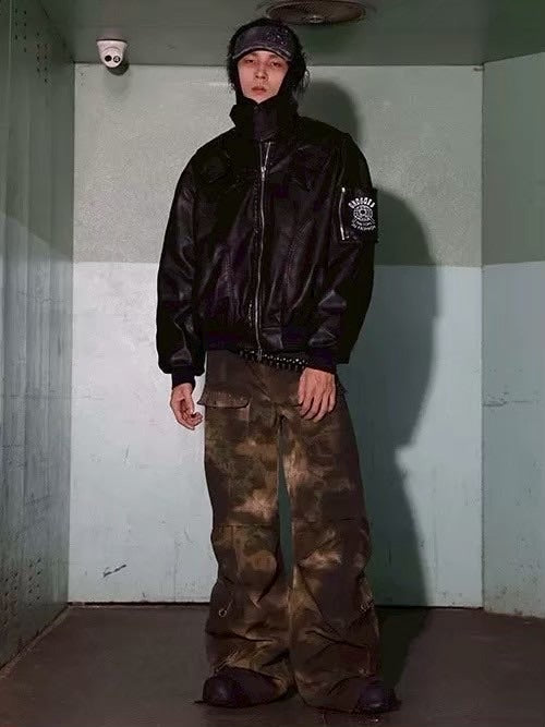 【DND4DES】CAMO DISTRESSED OVERSIZE CARGO PANTS