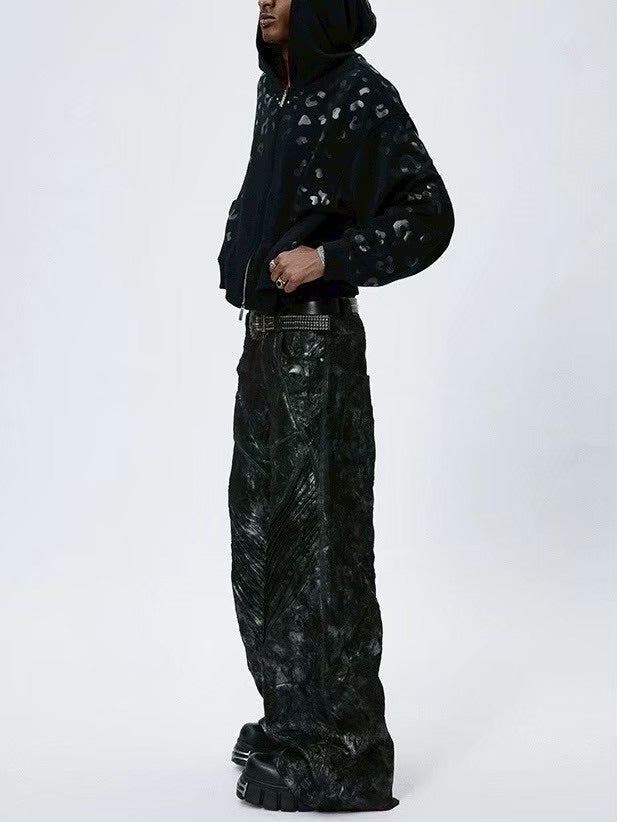 【DND4DES】COATED FAUX LEATHER BIKER BAGGY PANTS