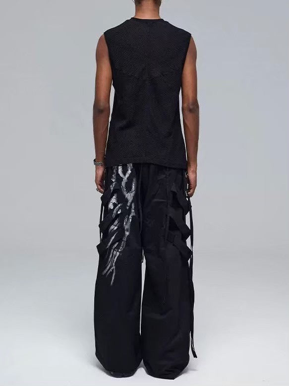 【DND4DES】 MULTI-LAYERED STRIPED GRAFFITI CARGO PANTS