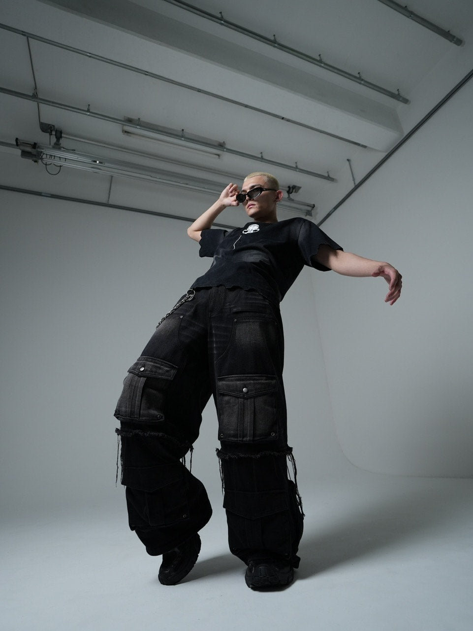 【CHIKASHITSU PLUS HIGH】Layered zip cargo denim pants