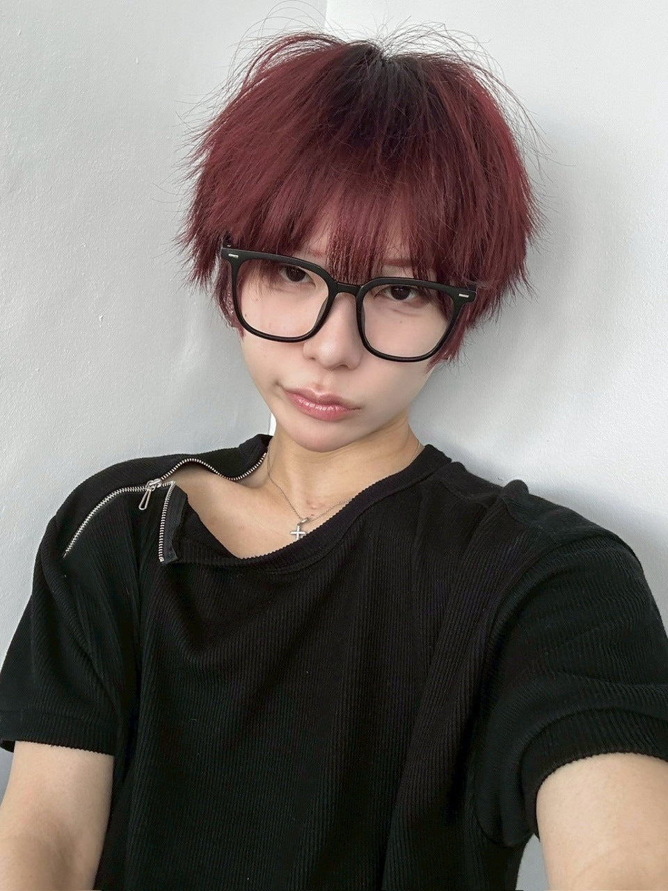 受注制【LUV CODE】shoulder zip half sleeve knit (3color)