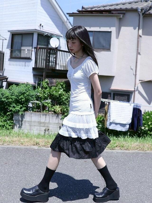 【Uglyshadow】DOTTED RUFFLE DRESS / 【アグリーシャドウ】ドットラッフルチュニック