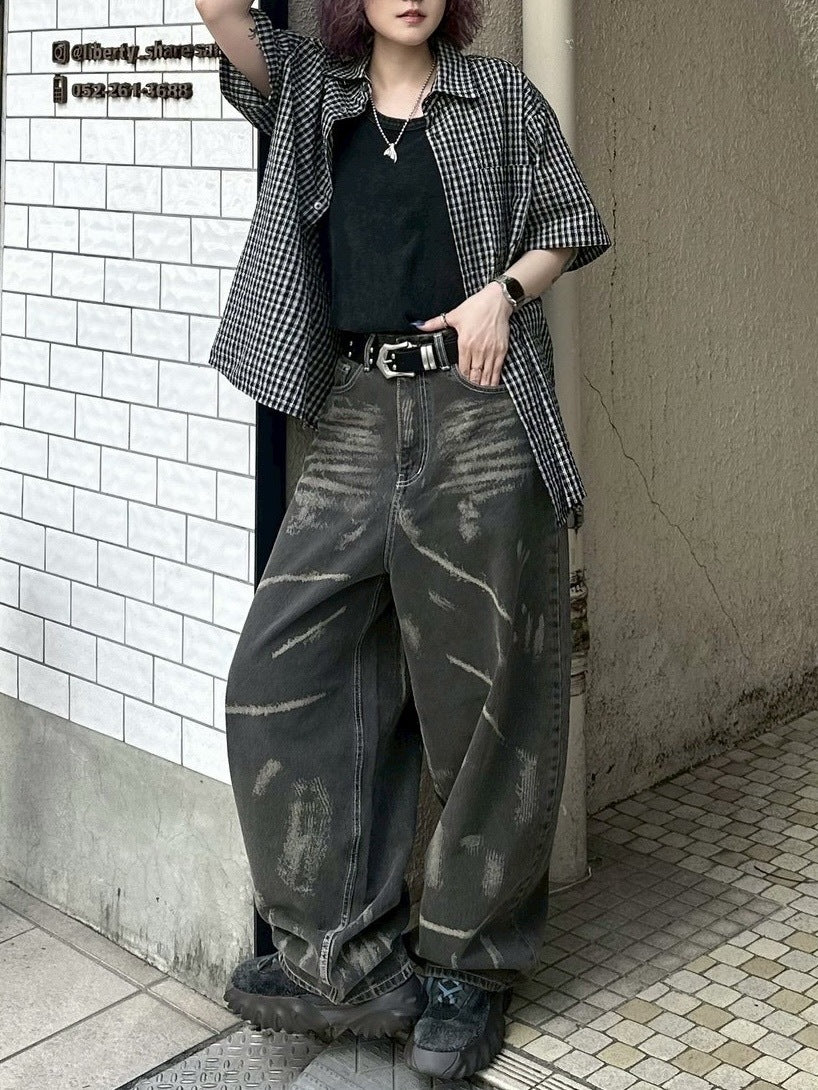 【Chikashitsu +】full painting wide denim pants / 【チカシツプラス】 フルペインティングワイドデニム