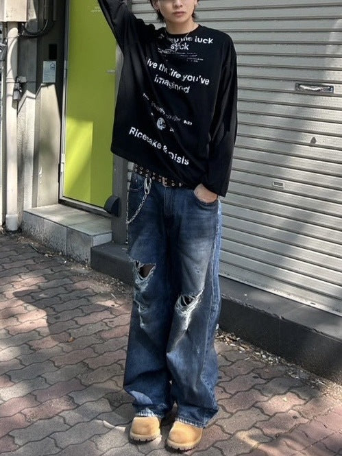 受注制【Chikashitsu +】oiled wash destroy denim pants / 【チカシツプラス】オイルドウォッシュデストロイデニムパンツ