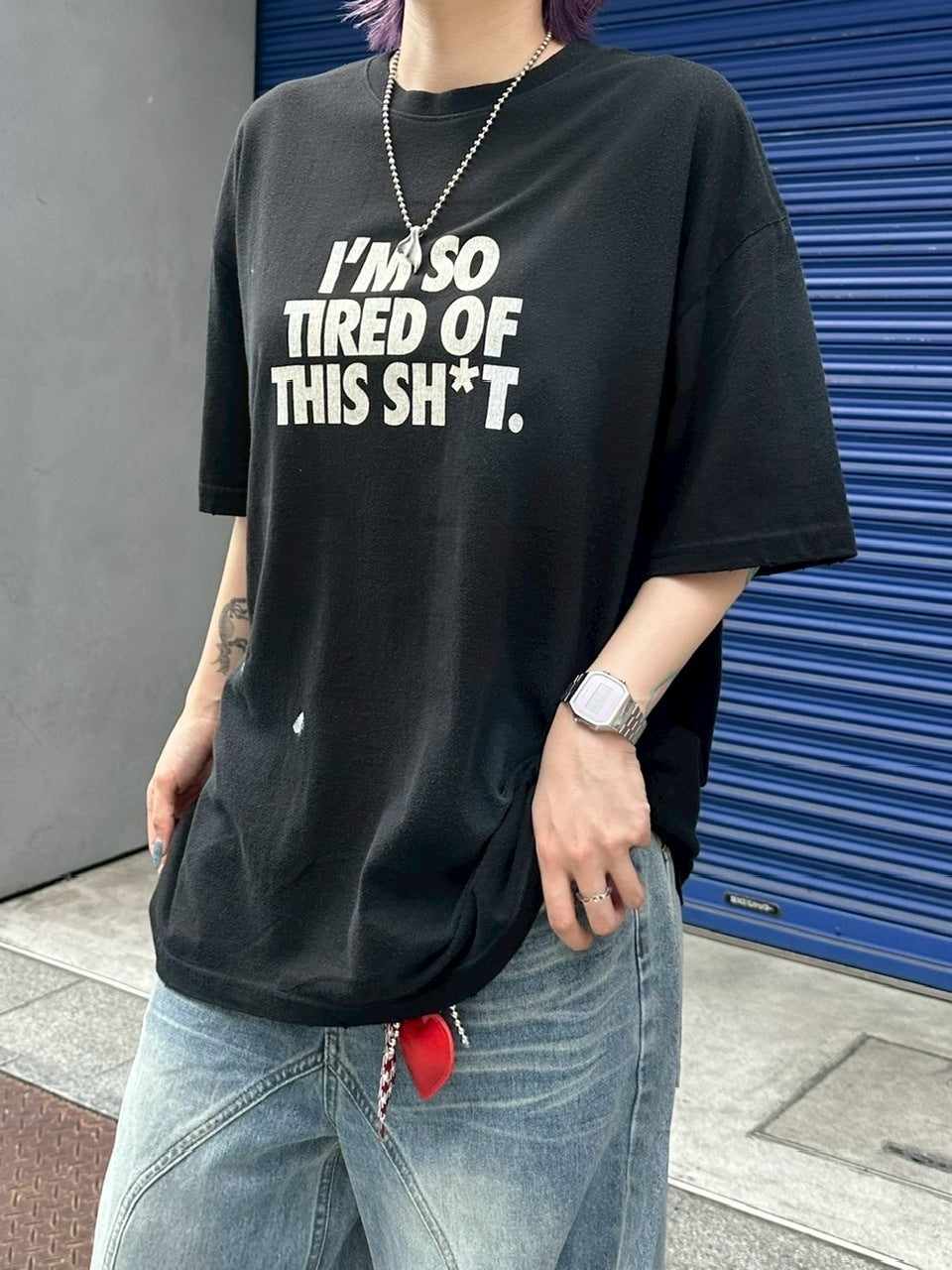 受注制【Chikashitsu +】dirty wash logo half sleeve t-shirt / 【チカシツプラス】ダーティウォッシュロゴ半袖Tシャツ (2color)