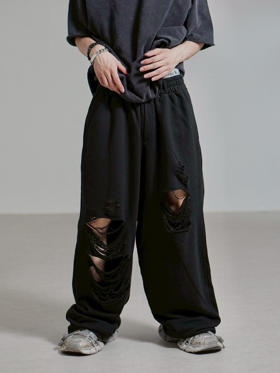 受注制【Chikashitsu +】full length crash sweat pants