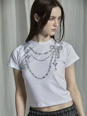 【GATELESS】NECKLACE PRINT CROPPED T-SHIRT / 【ゲートレス】ネックレスプリントクロップド半袖Tシャツ