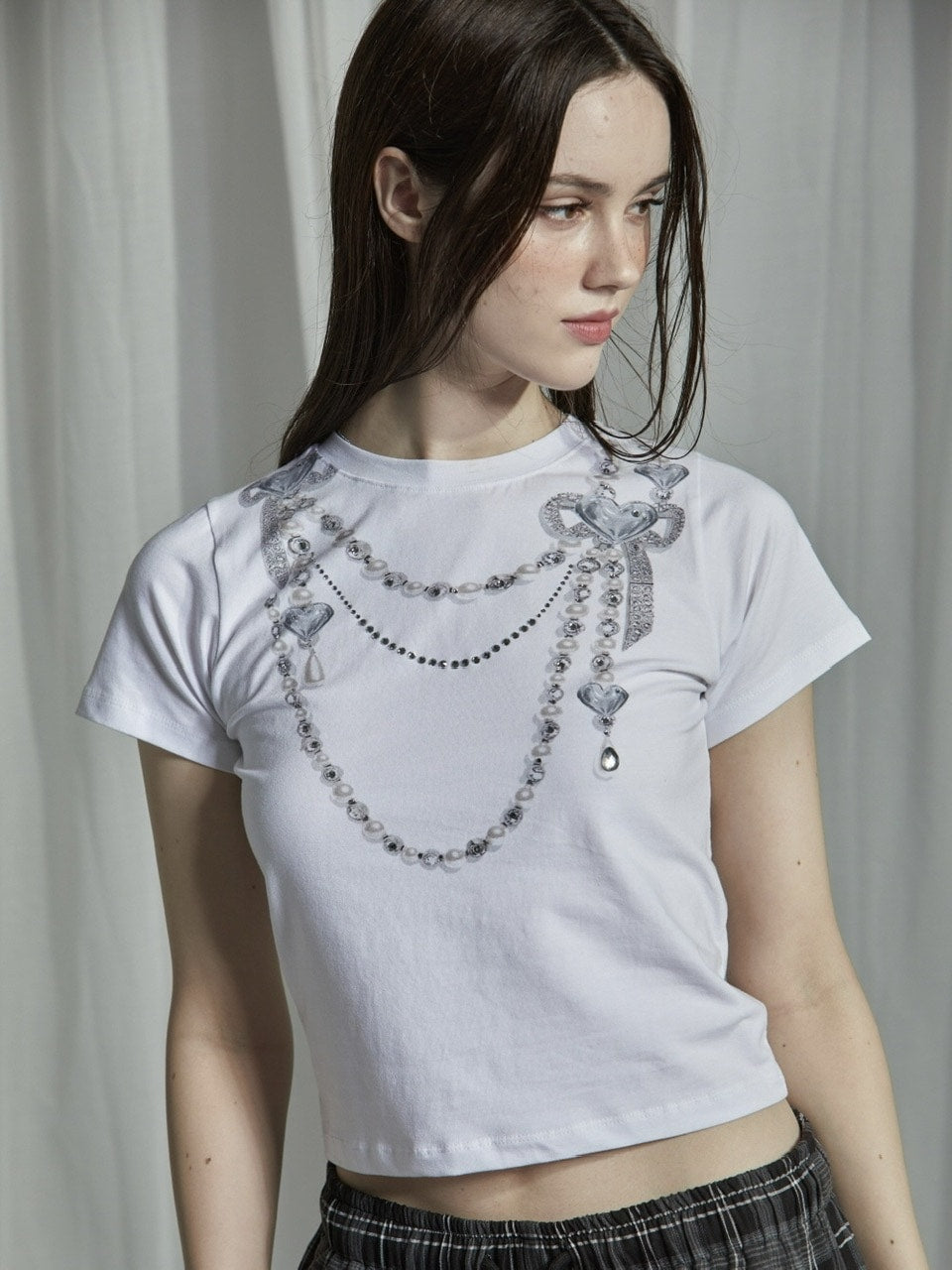 【GATELESS】NECKLACE PRINT CROPPED T-SHIRT / 【ゲートレス】ネックレスプリントクロップド半袖Tシャツ