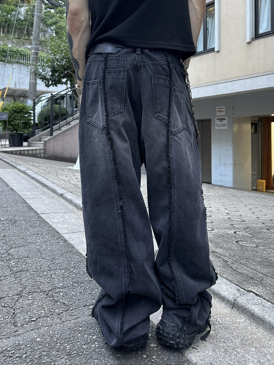 大阪店WEB限定受注制【Chikashitsu +】 fringe wide denim pants